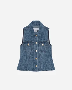 GANNI A/S Fluffy Denim Fitted Top< T-Shirts & Hauts