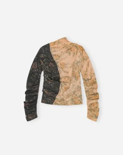 GANNI A/S Printed Stretch Cotton Ruched Top< T-Shirts & Hauts
