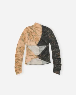GANNI A/S Printed Stretch Cotton Ruched Top< T-Shirts & Hauts